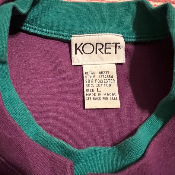 KORET Womens Purple Emerald Green Trim Embroidered‎ Leaf Floral Sweatshirt Large - Picture 3 of 6